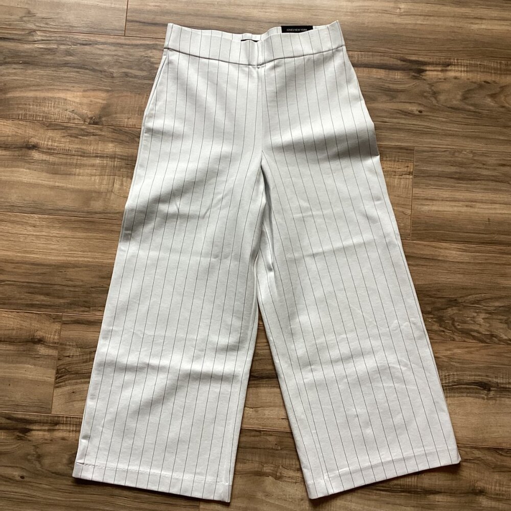 NWT Jones & Co Crop Wide Leg High Rise Ponte Pull On Pants Pinstriped Size Mediu